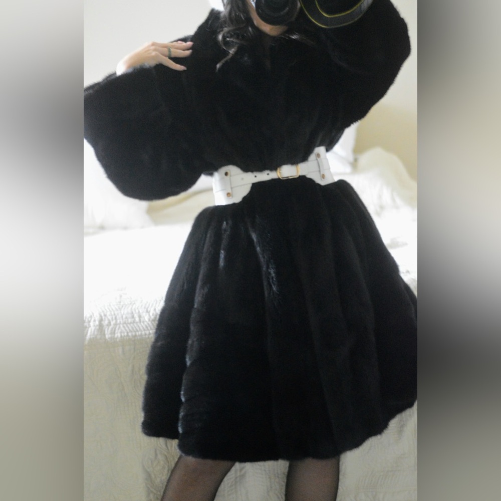 SOLD! Preloved black mink stroller length fur coat fits M/L
